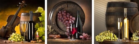 Set 3 tablouri deco glass, styler, wines, 20 x 20 cm, sticla, multicolor