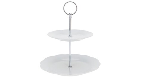Suport decorativ pentru prajituri Wave, 2 etaje, portelan, alb