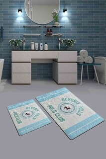 Set 2 covorase de baie Blue Line DJT, Beverly Hills Polo Club, 60x100 cm/50x60 cm, catifea, albastru