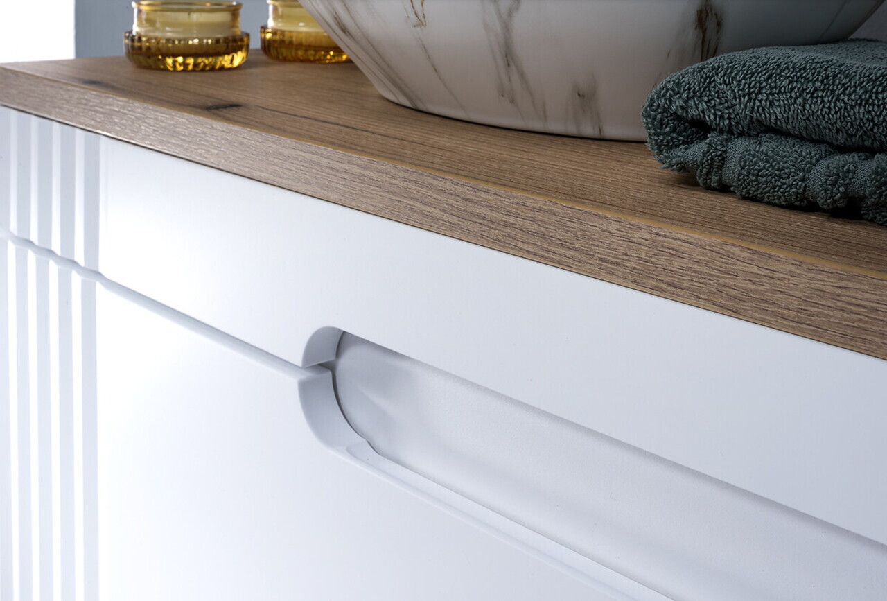 Set mobilier baie Fiji White 60 cm, dulap inalt, masca cu lavoar si oglinda, Comad, MDF/PAL, alb - view 5