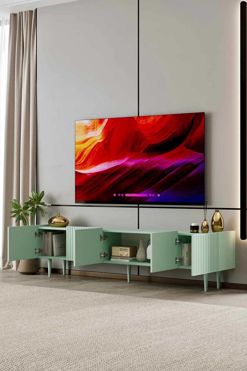Comoda TV, Hanah Home, Capella 200, 200x50x29 cm, MDF, Verde menta - view 3