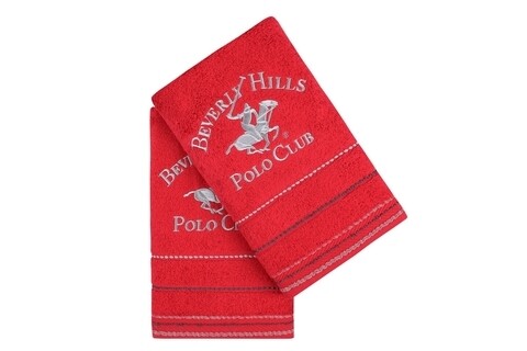 Set 2 prosoape de maini, Beverly Hills Polo Club, Red, 50 x 100 cm, 100% bumbac Beverly Hills Polo Club