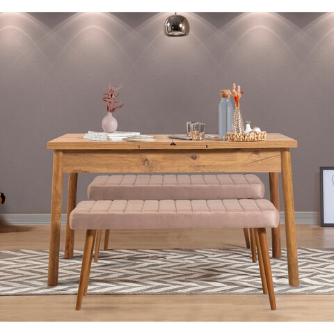Set masa extensibila si 2 banci, Vella, Santiago 0900, PAL, Pin Atlantic / Piatră
