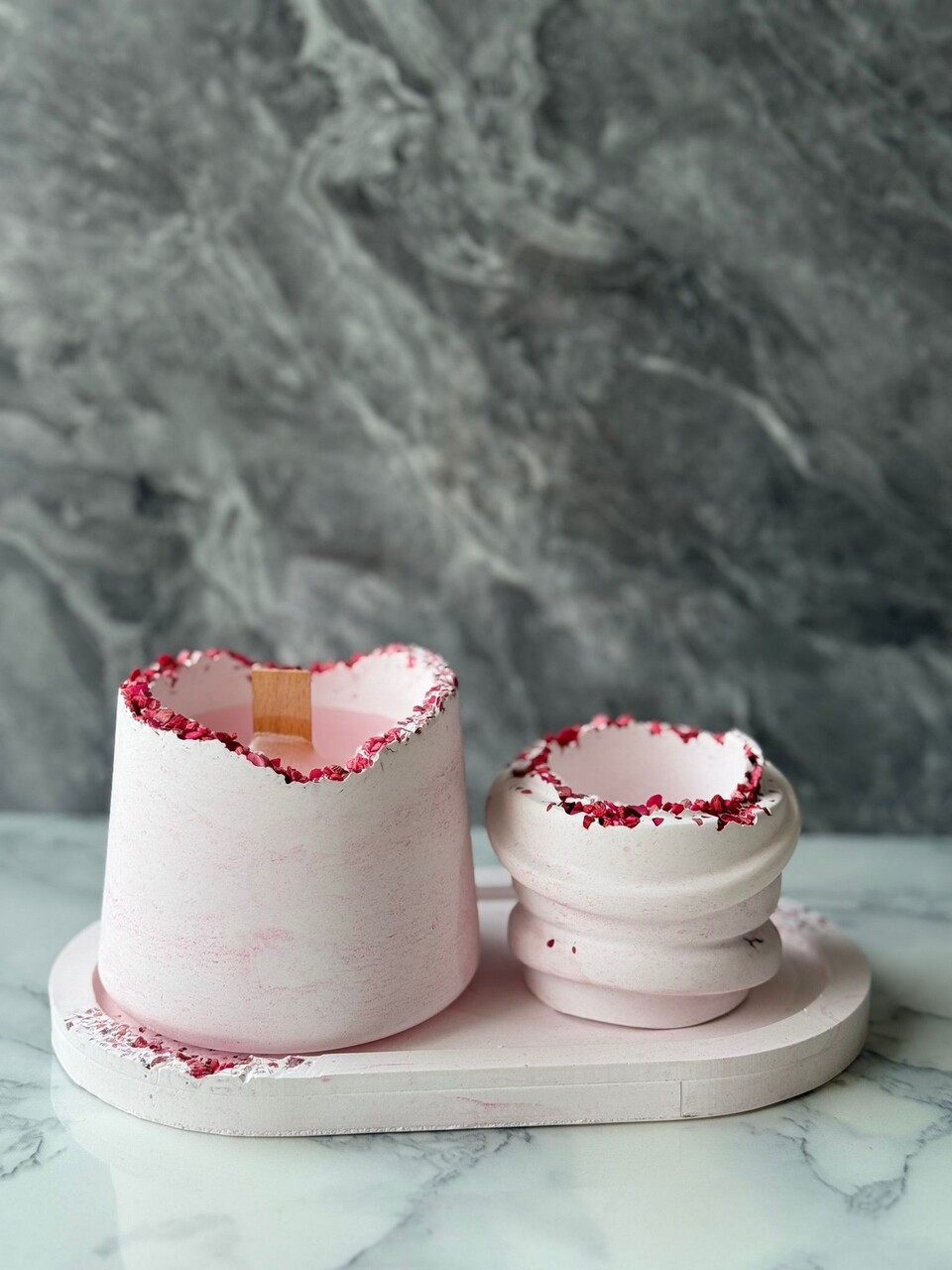 Set de lumanari, Glamour Candle 35ST, Beton, Roz/Alb - view 3