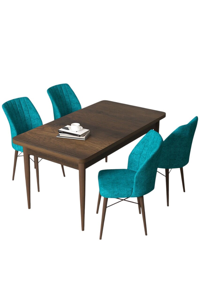 Set masă și scaune (5 bucăți), Hanah Home, Arp, Baroc / Turcoaz - view 2