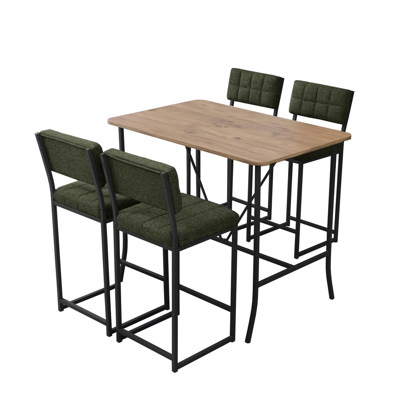Set masa si 4 scaune de bar, Hanah Home, Retro, Verde / Nuc - imagine 3