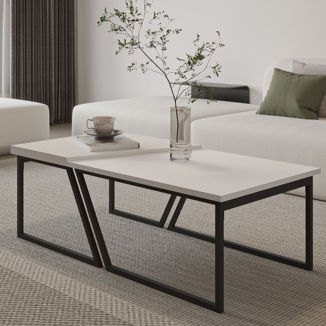 Set masute de cafea, Hanah Home, Verona P0024623, PAL, Alb - imagine 3