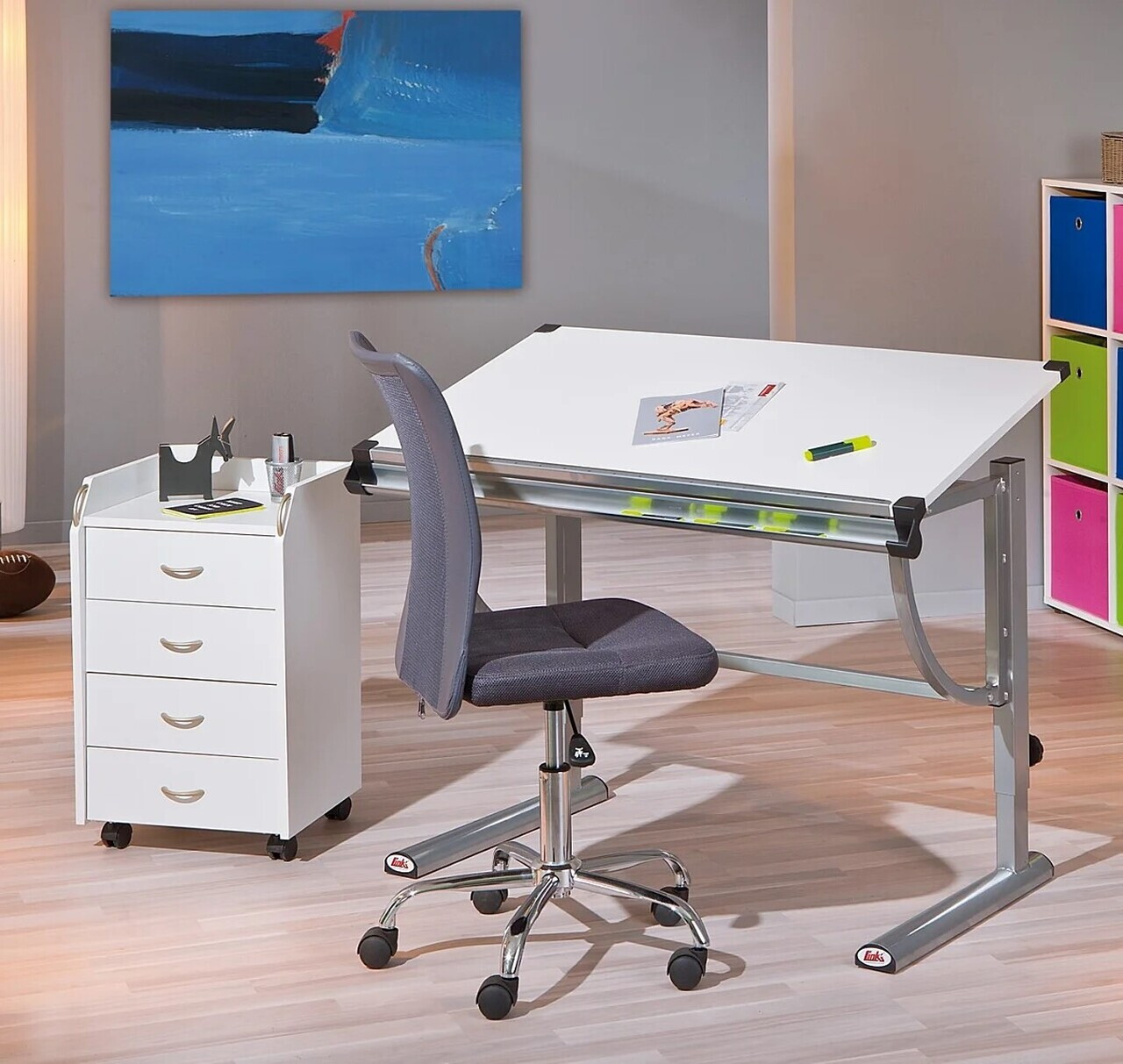 Scaun de birou pentru copii Bonnie, Inter Link, 43x42x88-98 cm, rotativ, metal/poliuretan, gri - view 4