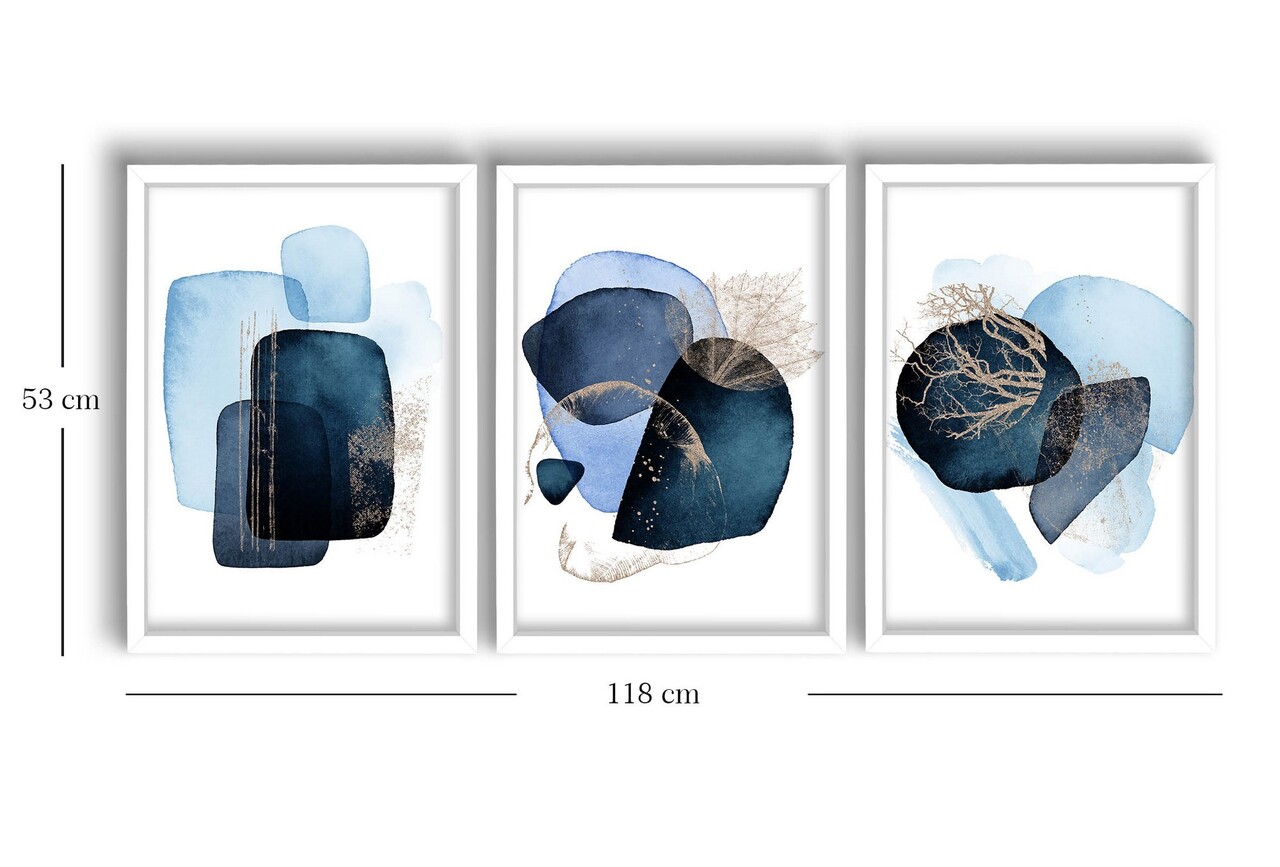 Set 3 tablouri decorative, 3P3853NISCT-006, Lemn, Bleumarin / Albastru / Nurcă / Alb - view 3