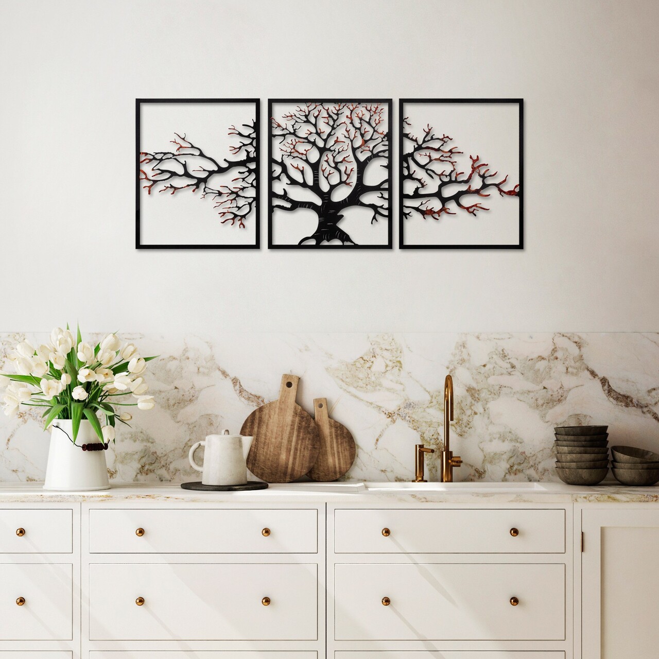 Decoratiune de perete, Tree 48, Lățime: 40 cm Înălțime: 49 cm Adâncime: 1,5 cm (3 bucăți), Multicolor - view 3