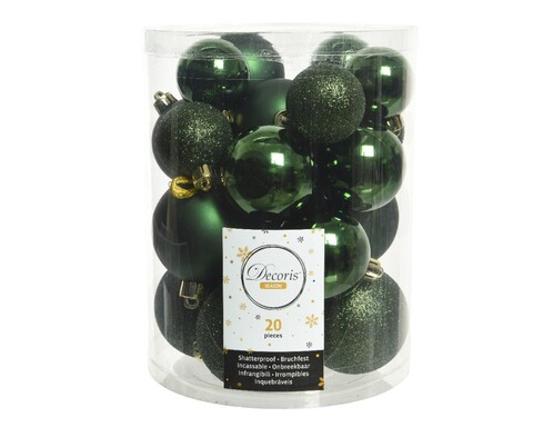 Cutie cu 20 globuri asortate dennengroen mix, decoris, plastic, verde