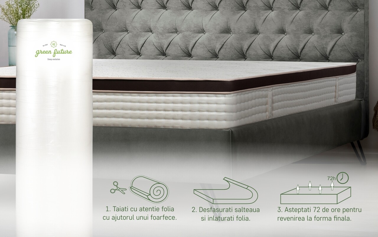 Saltea Perugia Organic Cotton Pocket Memory 7 Zone de Confort 140x200 cm, H 30 cm