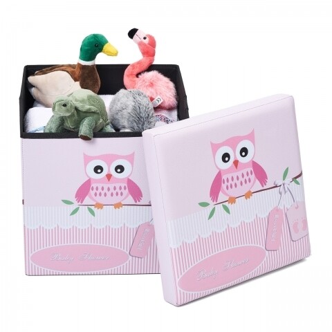 Taburet pliabil cu spatiu de depozitare Pink Owl, Heinner Home, 37.5 x 38 x 38 cm, PVC, multicolor 37.5