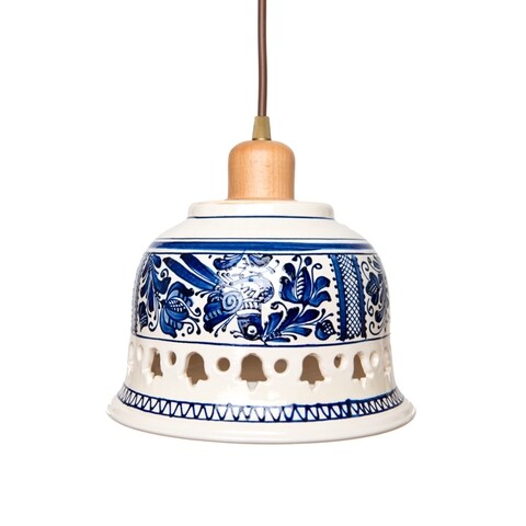 Lustra Radacini Laleaua decor albastru, Deco Republic, E27, 1x60W, ceramica autentica Corund