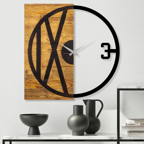 Ceas de perete, wooden clock 24, lemn/metal, dimensiune: 58 x 3 x 58 cm, nuc / negru