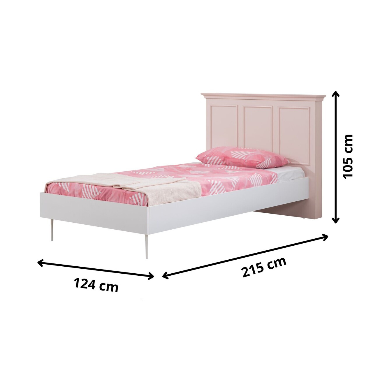Pat de o persoană, Hanah Home, Rosa, 124x105x215 cm, PAL, Roz/Alb - view 5