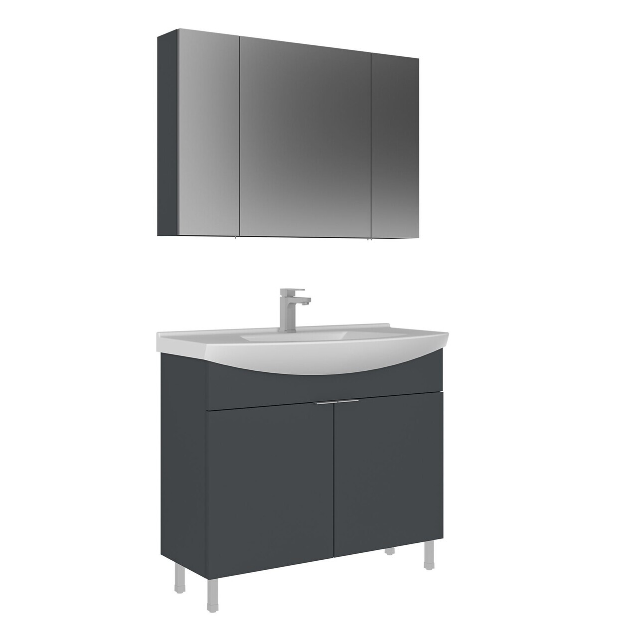 Set Dulap de Baie cu Chiuvetă și Oglindă (2 Piese), Hanah Home, Purus 100, Antracit mat — imaginea 2