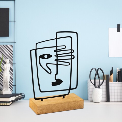 Decoratiune, Hide, 27x8x17 cm, Metal, Lemn/Negru