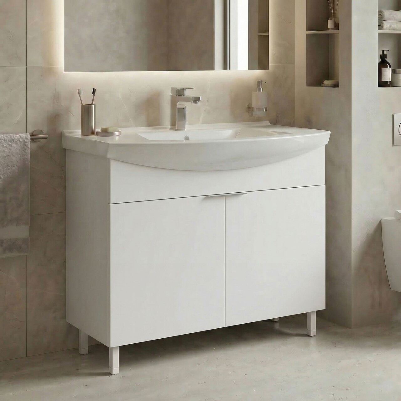 Dulap de baie cu chiuvetă, Hanah Home, Purus 100, Alb
