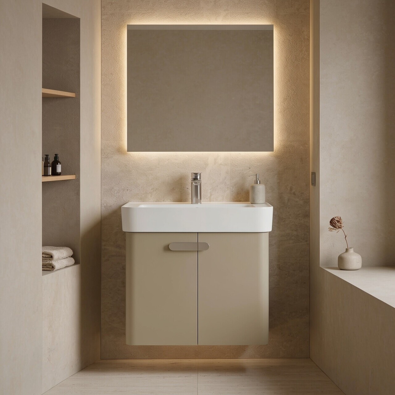 Dulap de baie cu chiuvetă, Hanah Home, Orbit 55, Bej