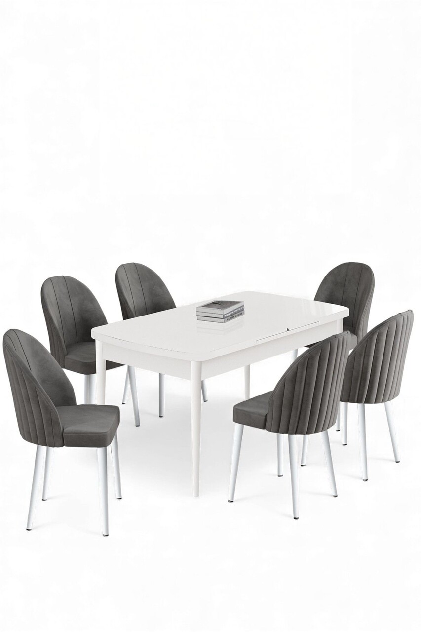 Set masa extensibila si scaune, Hanah Home, Enya, Alb/Gri - view 2