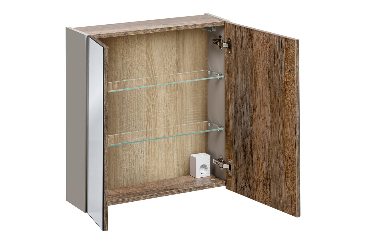 Cabinet cu oglinda si 2 usi, Santa Fe Taupe, Comad, 60x17x65 cm, PAL laminat, gri — imaginea 2
