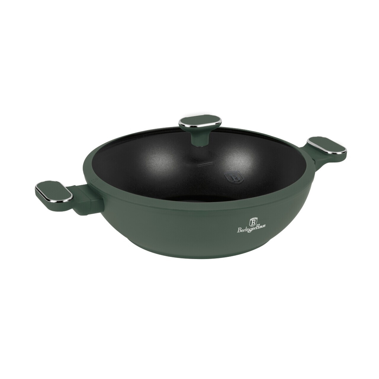 Tigaie Wok cu capac Berlinger Haus, Matte Green, 30 cm, aluminiu forjat, verde mat - imagine 2