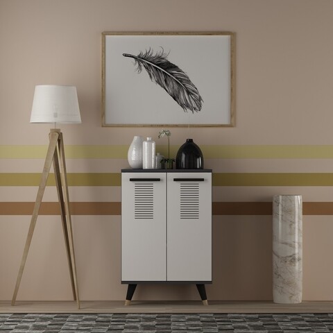 Dulap multifunctional, olivia, asimo x, 60 x 90.6 x 35 cm, pal melaminat, antracit/alb