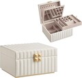 Cutie pentru bijuterii cu 2 etaje si oglinda Anah, Vasagle, 21.5x24x13.5 cm, piele ecologica/MDF, alb