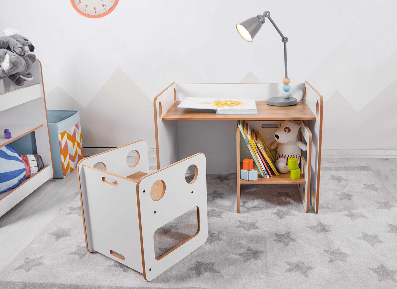 Set masa si scaun pentru copii, Hanah Home, Goldfinch 2, Alb / Natural - imagine 7