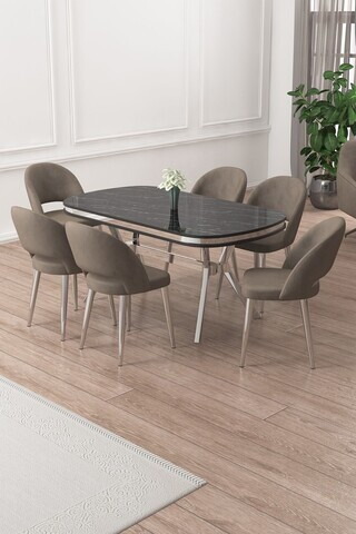 Set masa si scaune (7 piese), Hanah Home, Jita, Sonata / Crom / Cappuccino