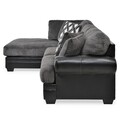 Canapea cu sezlong stanga, 4 perne, Vermont, L.311 x l.102/192 x H.102 cm, imitatie piele/stofa, negru/gri