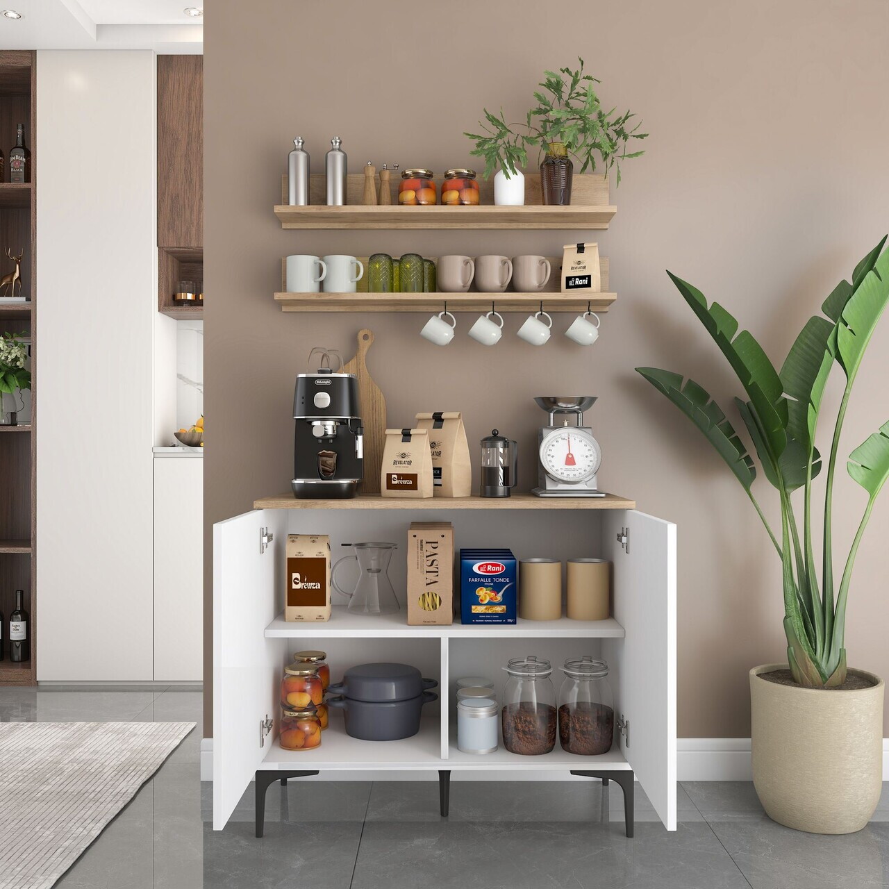 Dulap multifunctional, Hanah Home, JE232, PAL melaminat, Alb/Maro - view 4