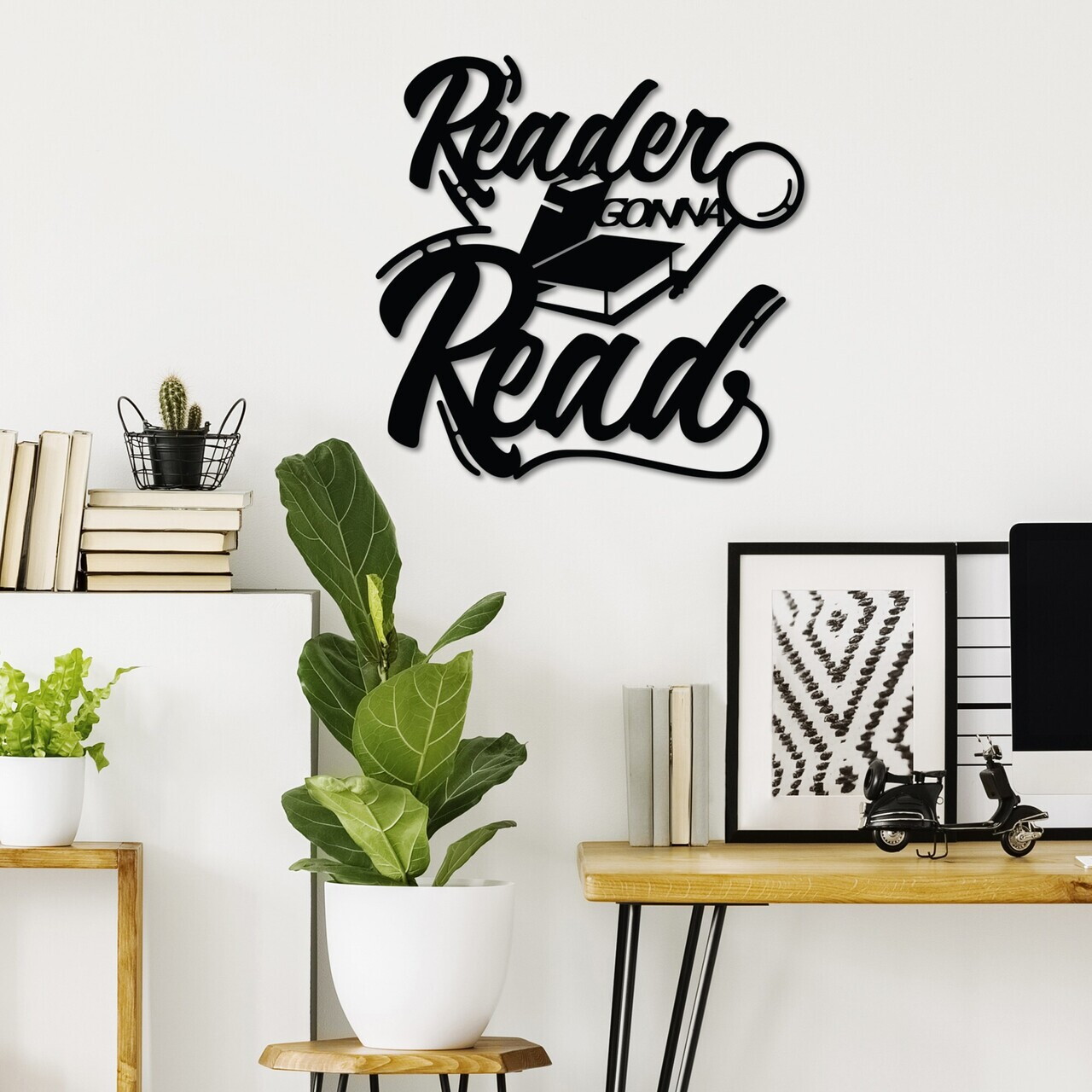 Decoratiune de perete, Reader Gonna Read, Dimensiune: 50 x 50 cm , Negru