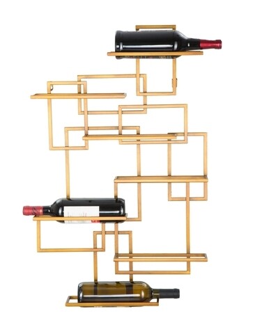Suport de perete pentru sticle de vin Mauro Ferretti, 50x10x79.5 cm, 7 sticle, fier, auriu Mauro Ferretti imagine noua 2022