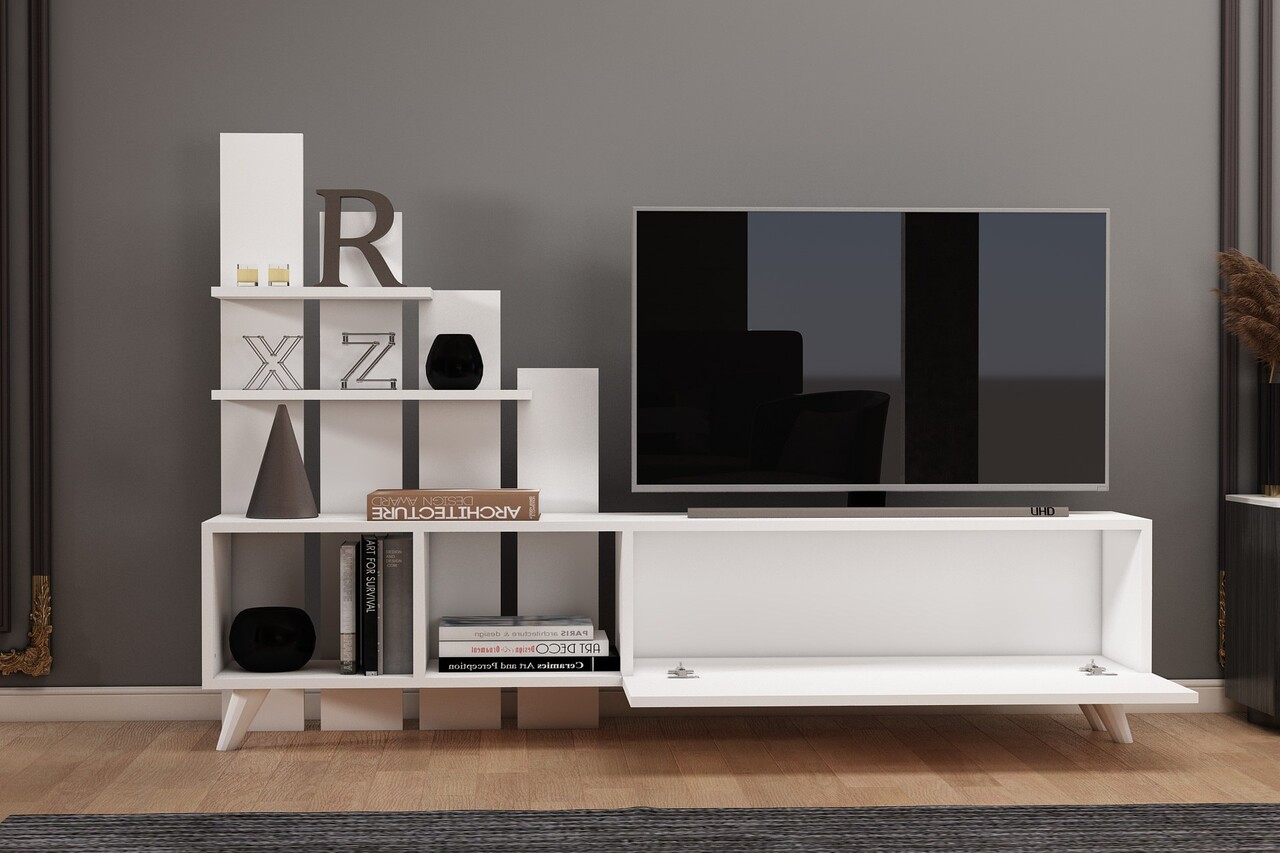 Comoda TV, Coraline, Vale, 160x115x33 cm, PAL, Alb - 2 | YEO