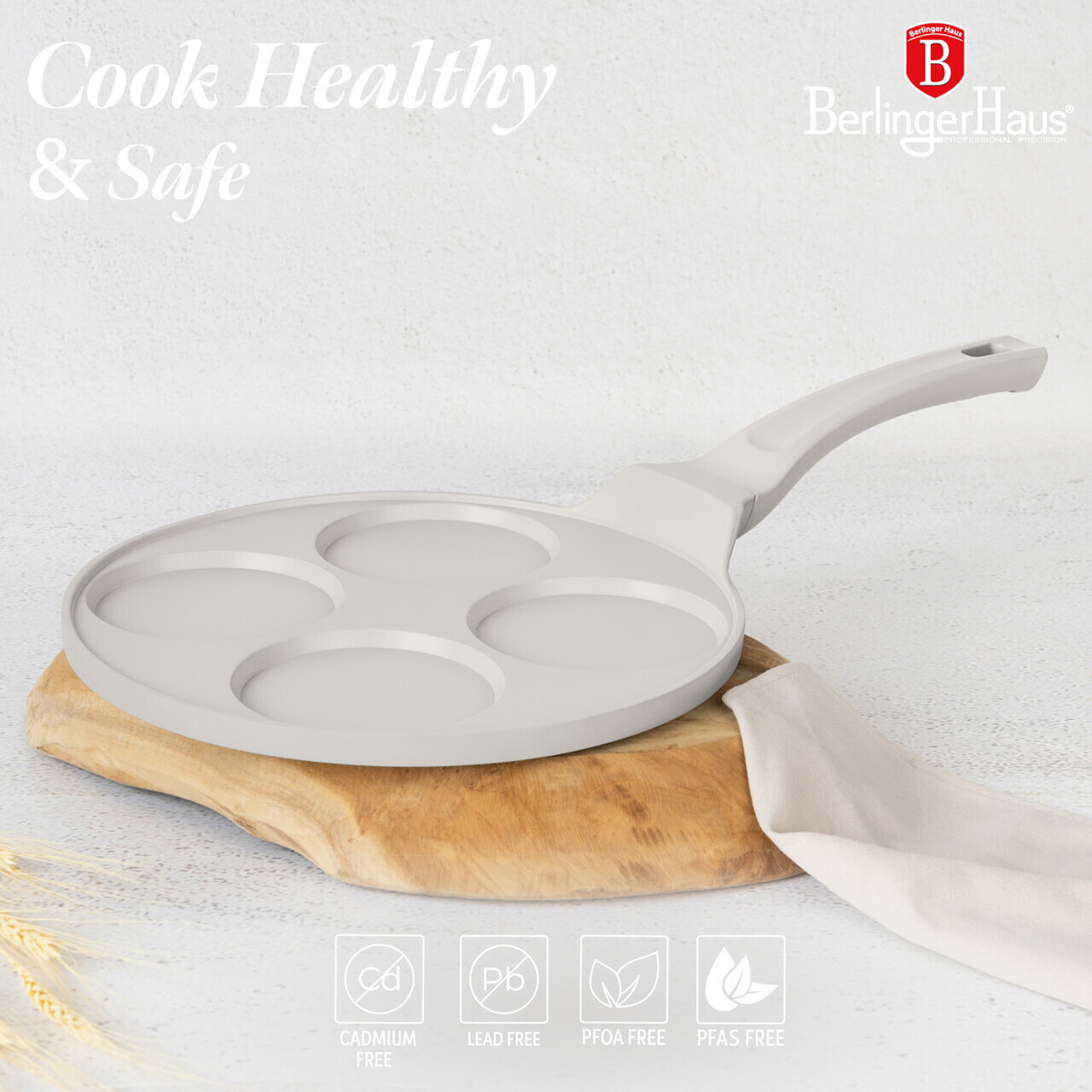 Tigaie pentru clatite, 4 forme Berlinger Haus, Sahara, 26 cm, aluminiu turnat, crem mat - imagine 10