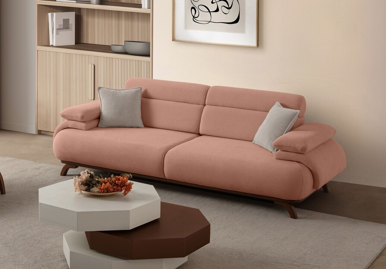 Canapea 3 locuri, Atelier del Sofa, 752EST1152, Lemn de carpen/PAL melaminat, Roz pudra