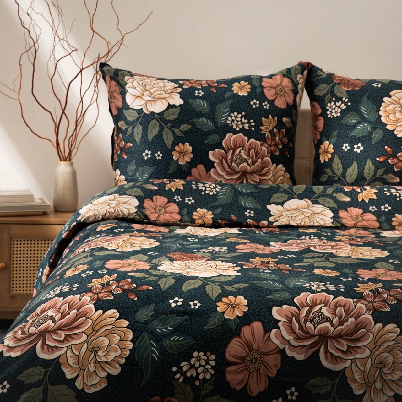 Lenjerie de pat King Size, Meeri, Homla, 3 piese, 200x220 cm, bumbac satinat, multicolor
