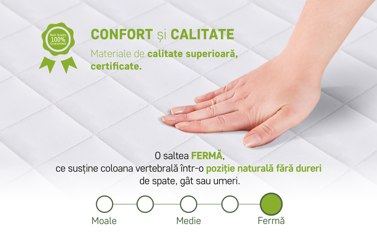 Saltea SuperOrtopedica Green Future KONFORTA Max Plus 25 cm, 160x190x25cm, Spuma poliuretanica elastica, Husa detasabila, lavabila, matlasata, hipoalergenica, Reversibila, Ferma - imagine 5