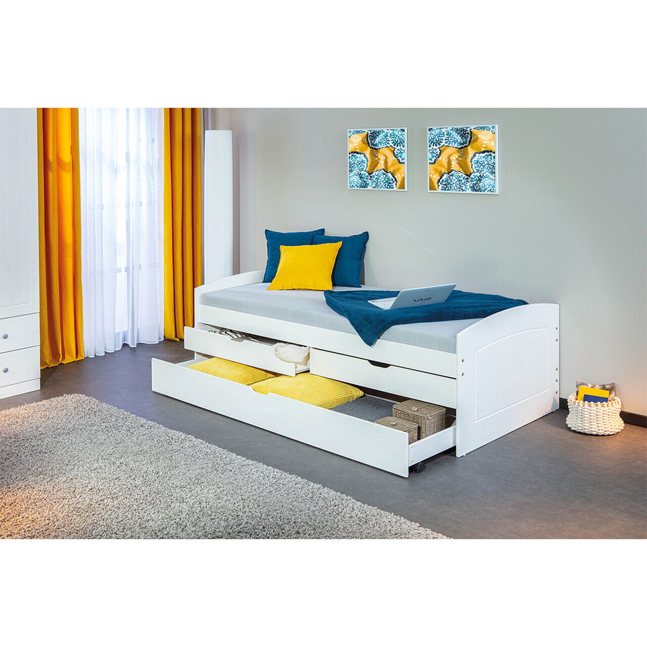 Pat multifunctional pentru camera copilului, 90x200 cm, Ried, Inter Link, lemn, alb - view 3