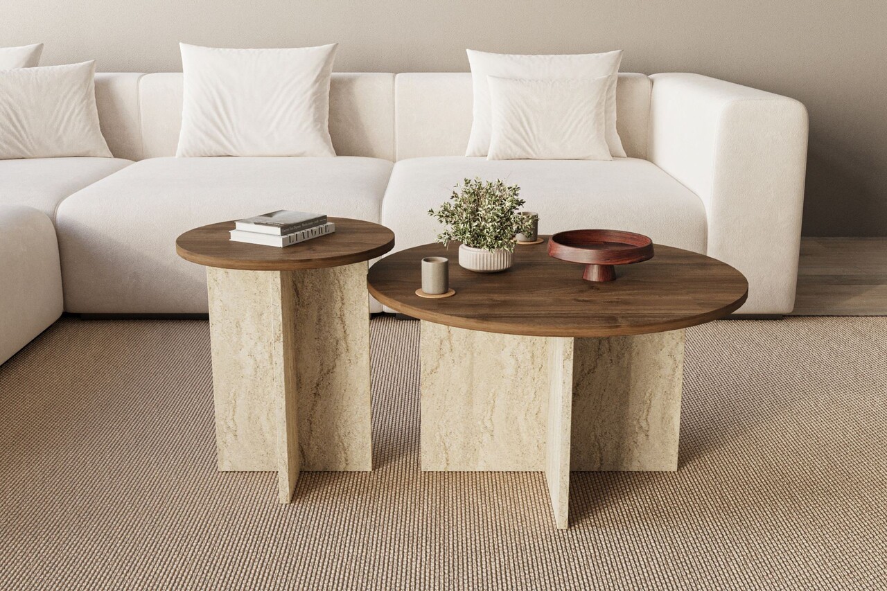 Set masute de cafea, Hanah Home, Private, Nuc / Travertin - view 2