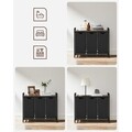 Cos de rufe cu 3 compartimente si raft depozitare, Vasagle, 92.5x33x72 cm, 3x38L, MDF/otel, maro/negru