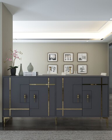 Consola, Hanah Home, Simge, 180x78.6x35 cm, PAL , Antracit / Aur