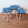 Set masute 3 piese, Leona, 3Shp290, Bleumarin / Albastru / Alb / Mov