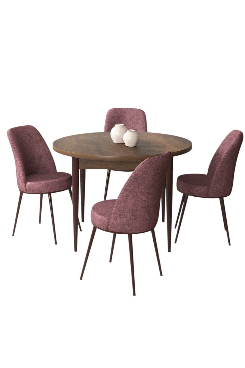 Set masă și scaune (5 bucăți), Hanah Home, Tor, Baroc / Roz Păfuit - view 2