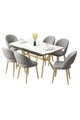 Set masa extensibila si scaune (7 piese), Hanah Home, Weps, Model de marmură albă / Auriu / Gri