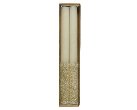 Set 2 lumanari Glitter, Decoris, 2.2x25 cm, ceara, alb/auriu