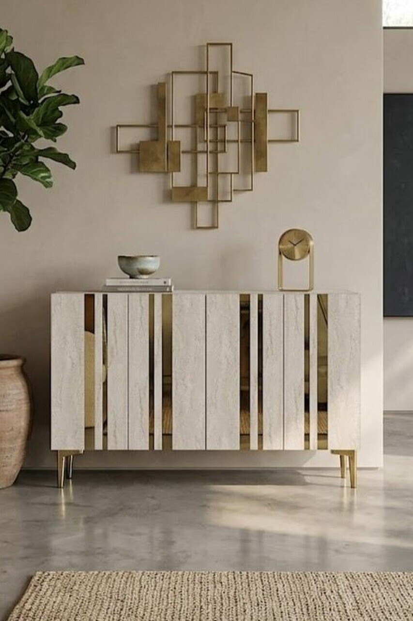 Consola, Hanah Home, Mia 120, 120x75x32 cm, White / Travertine / Gold — imaginea 2