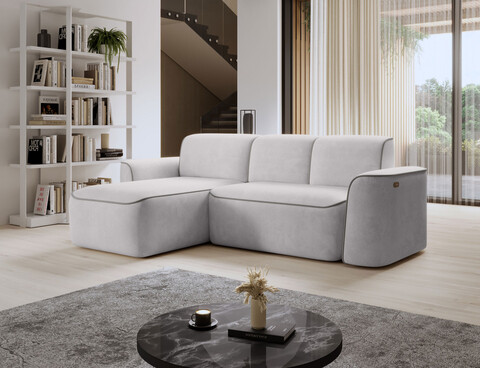 Coltar stanga 4 locuri ELTAP, Ume, 287x190x88 cm, lemn/poliester, gri deschis/gri
